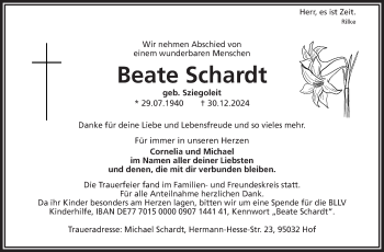 Traueranzeige von Beate Schardt von Frankenpost