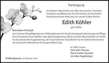 Traueranzeige von Edith Köhler von Südthüringer Presse