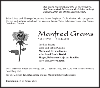Traueranzeige von Manfred Grams von Südthüringer Presse