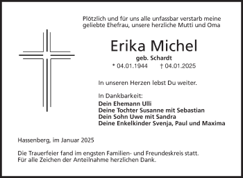 Traueranzeige von Erika Michel von Neue Presse Coburg