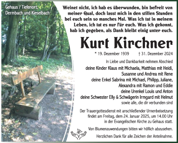 Traueranzeige von Kurt Kirchner von Südthüringer Presse