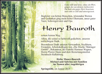 Traueranzeige von Henry Bauroth von Südthüringer Presse