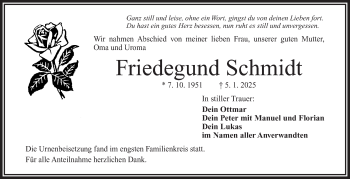 Traueranzeige von Friedegund Schmidt von Frankenpost