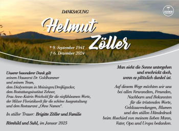 Traueranzeige von Helmut Zöller von Südthüringer Presse
