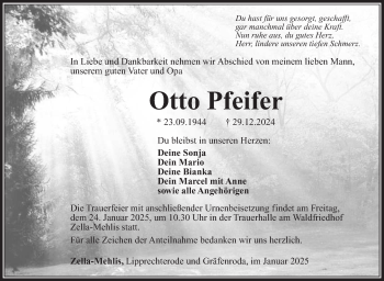 Traueranzeige von Otto Pfeifer von Südthüringer Presse