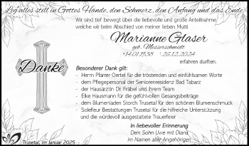 Traueranzeige von Marianne Glaser von Südthüringer Presse