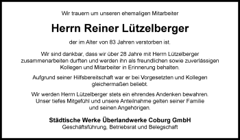 Traueranzeige von Reiner Lützelberger von Neue Presse Coburg