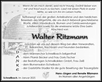 Traueranzeige von Walter Ritzmann von Südthüringer Presse