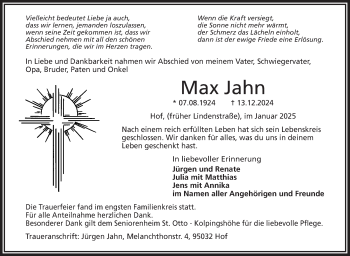 Traueranzeige von Max Jahn von Frankenpost