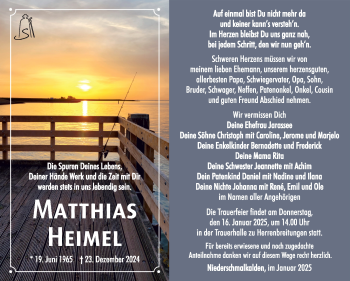 Traueranzeige von Matthias Heimel von Südthüringer Presse