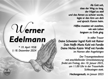 Traueranzeige von Werner Edelmann von Südthüringer Presse
