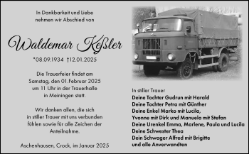 Traueranzeige von Waldemar Keßler von Südthüringer Presse