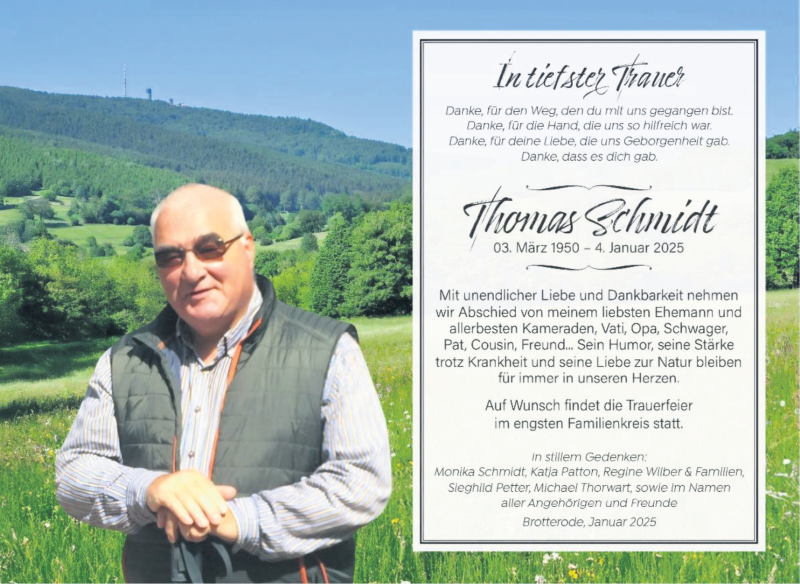  Traueranzeige für Thomas Schmidt vom 11.01.2025 aus Südthüringer Presse