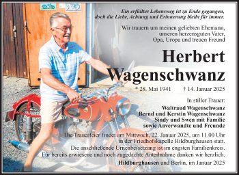 Traueranzeige von Herbert Wagenschwanz von Südthüringer Presse