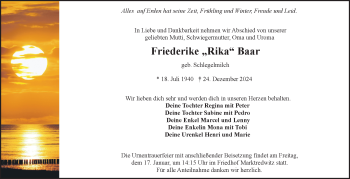 Traueranzeige von Friederike Baar von Frankenpost