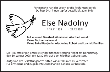 Traueranzeige von Else Nadonly von Neue Presse Coburg
