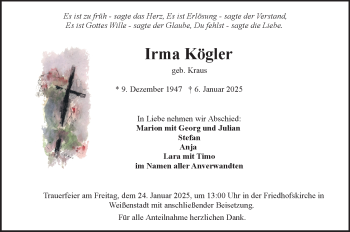 Traueranzeige von Irma Kögler von Frankenpost