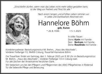 Traueranzeige von Hannelore Böhm von Neue Presse Coburg