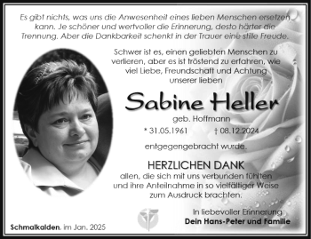 Traueranzeige von Sabine Heller von Südthüringer Presse