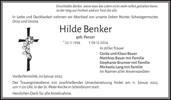 Traueranzeige von Hilde Benker von Frankenpost