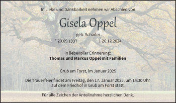 Traueranzeige von Gisela Oppel von Neue Presse Coburg