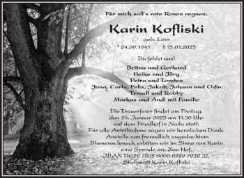 Traueranzeige von Karin Kofliski von Frankenpost