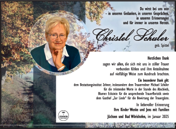 Traueranzeige von Christa Schuler von Südthüringer Presse