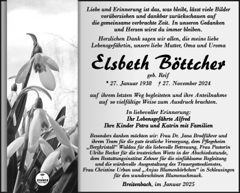 Traueranzeige von Elsbeth Böttcher von Südthüringer Presse
