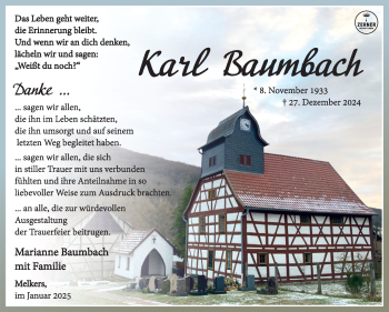 Traueranzeige von Karl Baumbach von Südthüringer Presse