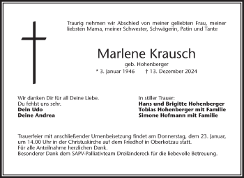 Traueranzeige von Marlene Krausch von Frankenpost