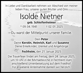 Traueranzeige von Isolde Nietner von Neue Presse Coburg