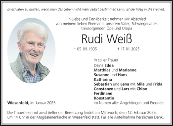 Traueranzeige von Rudi Weiß von Neue Presse Coburg