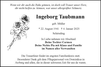 Traueranzeige von Ingeborg Taubmann von Frankenpost