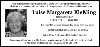 Traueranzeige von Luise Kießling von Frankenpost