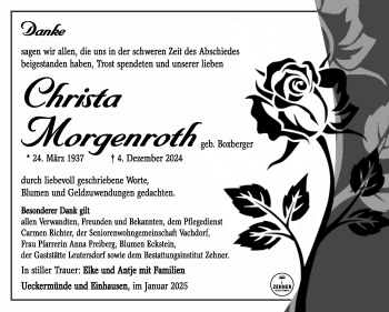 Traueranzeige von ChristaChrista MorgenrothMorgenroth von Südthüringer Presse