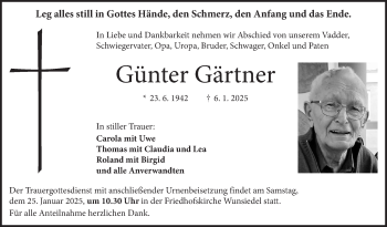 Traueranzeige von Günter Gärtner von Frankenpost