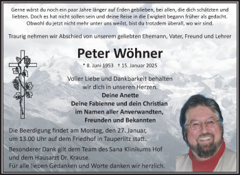 Traueranzeige von Peter Wöhner von Frankenpost
