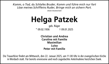 Traueranzeige von Helga Patzek von Neue Presse Coburg