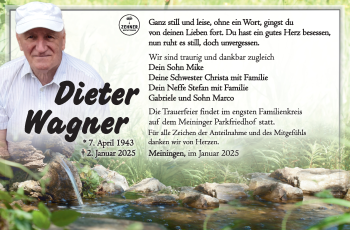 Traueranzeige von Dieter Wagner von Südthüringer Presse