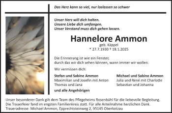 Traueranzeige von Hannelore Ammon von Frankenpost