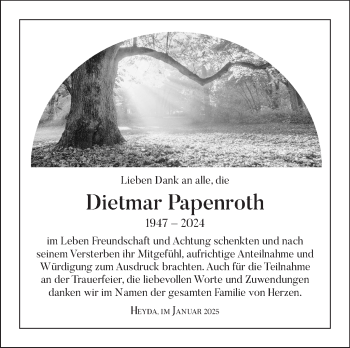 Traueranzeige von Dietmar Papenroth von Südthüringer Presse