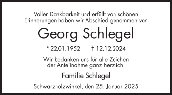 Traueranzeige von Georg Schlegel von Frankenpost