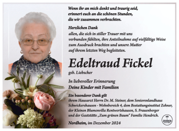 Traueranzeige von Edeltraud Fickel von Südthüringer Presse