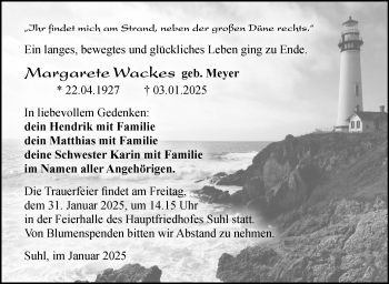 Traueranzeige von Margarete Wackes von Südthüringer Presse