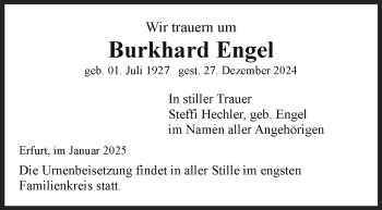 Traueranzeige von Burkhard Engel von Südthüringer Presse
