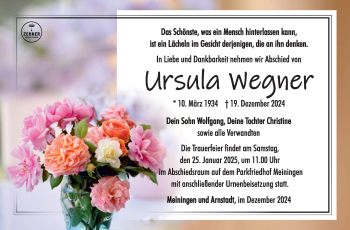 Traueranzeige von Ursula Wegner von Südthüringer Presse