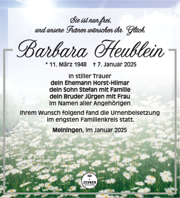 Traueranzeige von Barbara Heublein von Südthüringer Presse