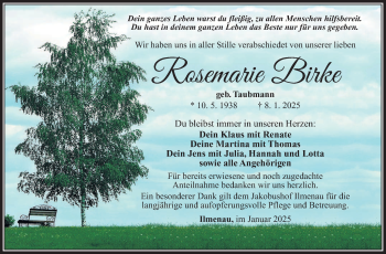Traueranzeige von Rosemarie Birke von Südthüringer Presse