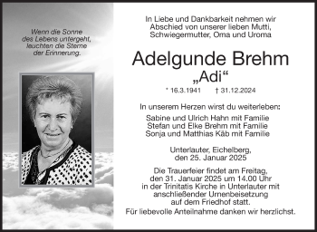 Traueranzeige von Adelgunde Brehm von Neue Presse Coburg