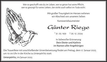 Traueranzeige von Günter Riege von Südthüringer Presse